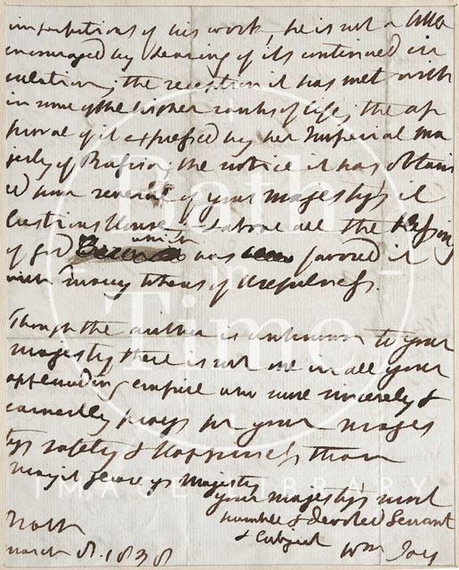 Letter to the Queen from William Jay 1838 - verso