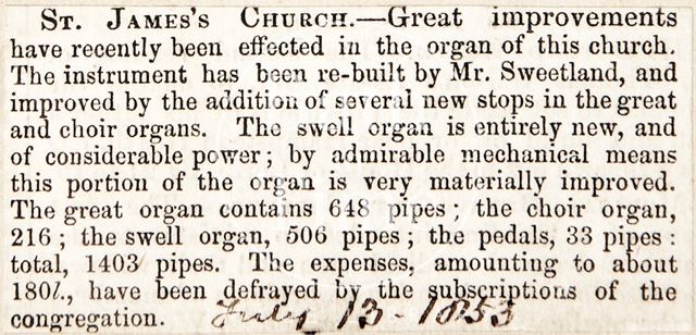 St. James's Church organ, Bath 1853