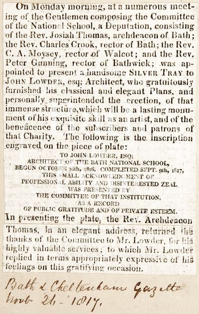 Meeting of Committee of National School, Bath 1817