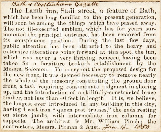 Lamb Inn, Stall Street, Bath 1850