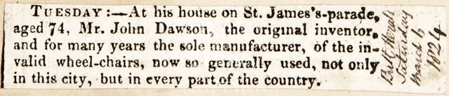 Death notice for Mr. John Dawson 1824