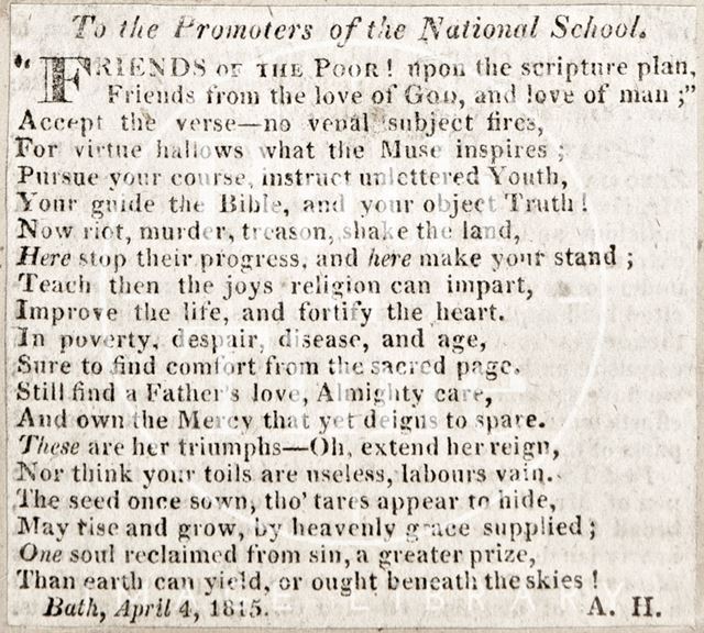 To the Promoters of the National School, Bath 1815