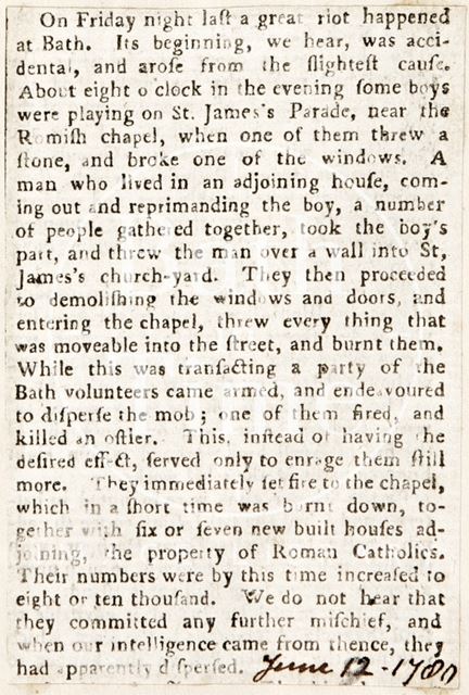 Account of the Riot at Bath 1780