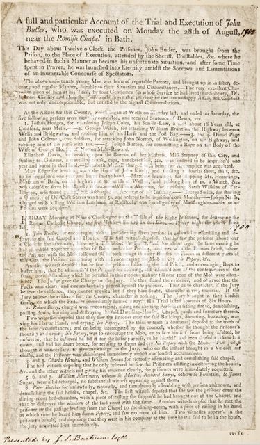 Account of the trial and execution of John Butler, Bath 1780