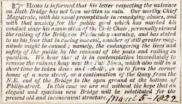 Visit of the Chief Magistrate to view the Old Bridge railings, Bath 1822