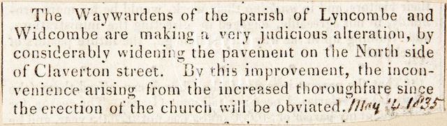 Alterations to Claverton Street, Bath 1835