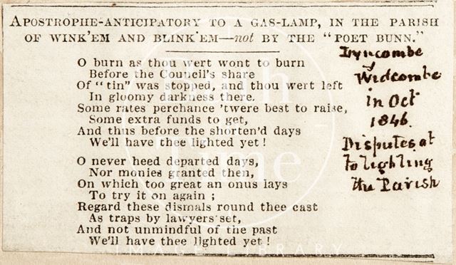 Disputes to lighting, Lyncombe and Widcombe, Bath 1846