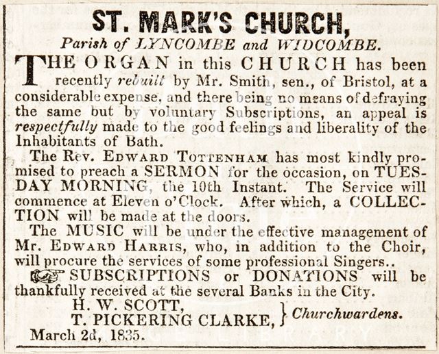 St. Mark's Church organ, Bath 1835