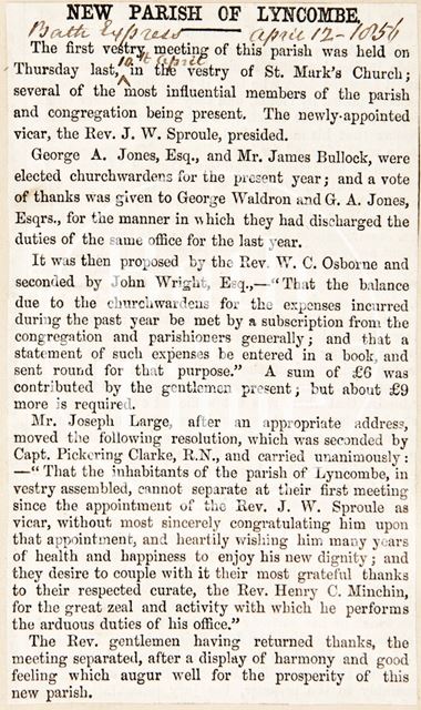 New Parish of Lyncombe, Bath 1856