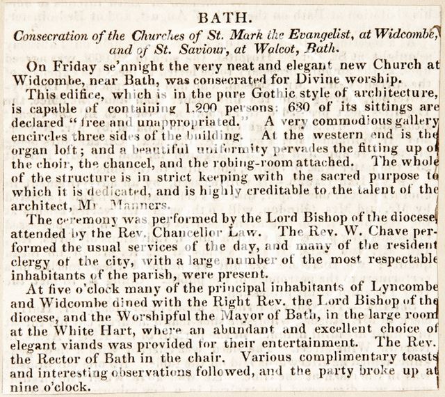 Consecration of St. Mark's Church, Widcombe, Bath 1832