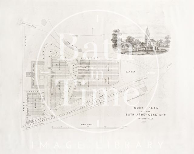 Index Plan of the Bath Abbey Cemetery, Lyncombe Vale 1850