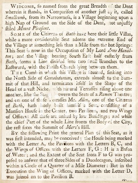 Widcombe and Prior Park, Bath c.1730-1740