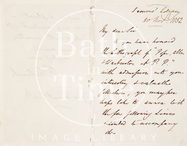 Letter from the Rev. Kilvert to Ezra Hunt 1852