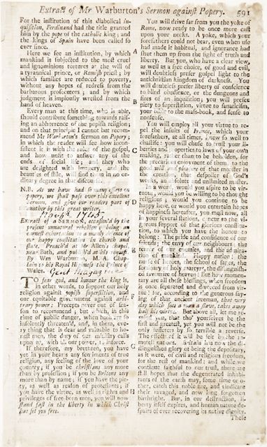 Extract of Mr. Warburton's sermon against popery 1745