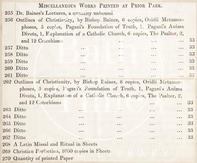 Miscellaneous works printed at Prior Park, Bath c.1840