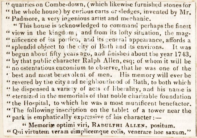 Destructive fire at Prior Park, Bath 1836 - continued