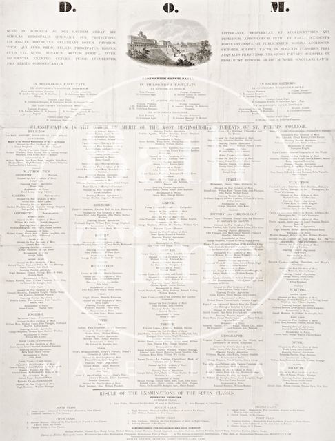 Classification in the order of merit of the most distinguished students of St. Peter's College, Prior Park, Bath 1837