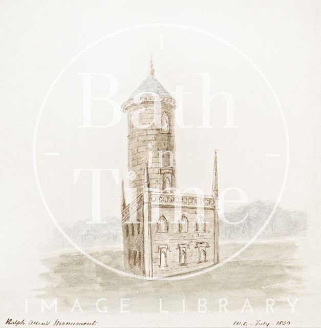 Ralph Allen's Monument, Monument Fields, Combe Down, Bath 1850