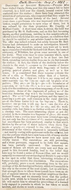 Discovery of ancient remains in Combe Down, Bath 1854