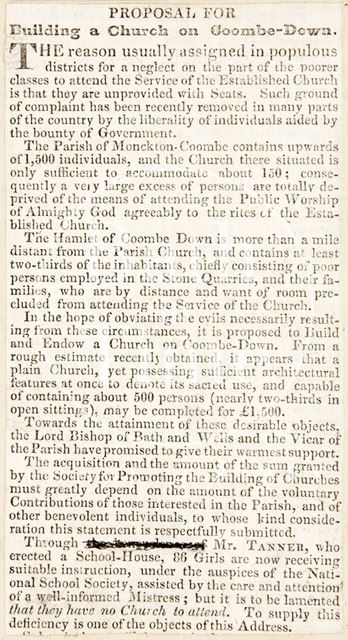 Proposal for building a church in Combe Down, Bath c.1830