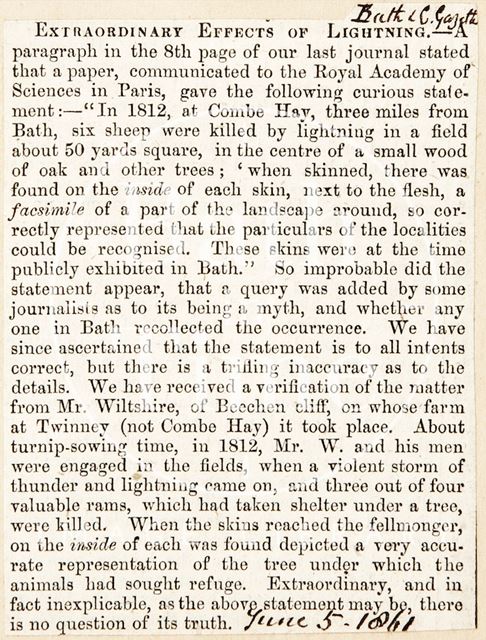 Extraordinary Effects of Lightning, Combe Hay 1861