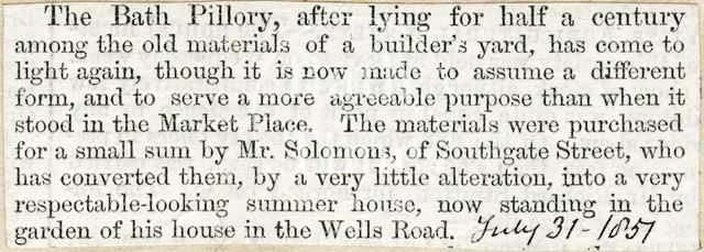 The rediscovery of the Bath pillory 1857