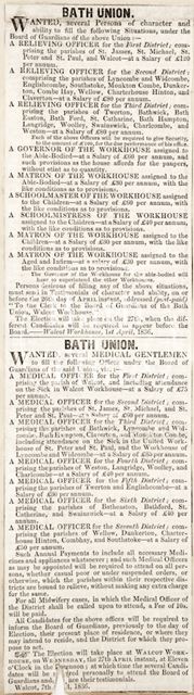 Bath Union vacancies 1836