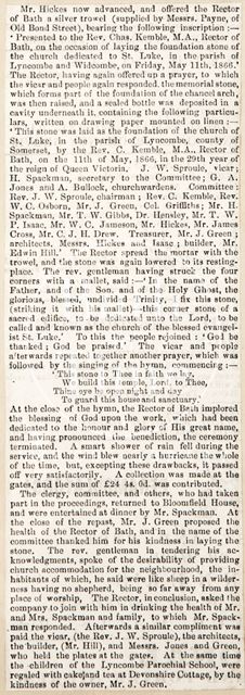 The new church for Lyncombe, Bath 1866 - continued