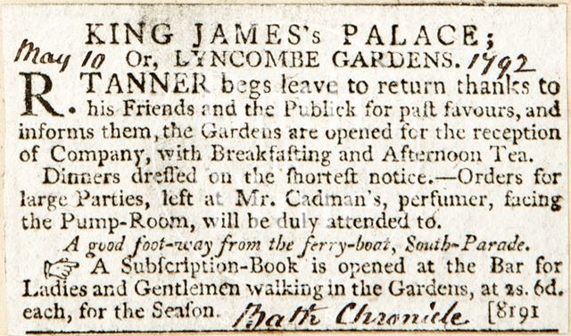 The opening of the gardens of King James Palace, Lyncombe, Bath 1792