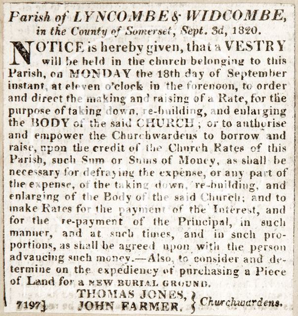 Vestry meeting in the parish church of Lyncombe and Widcombe, Bath 1820