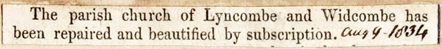 Repair of the Parish Church of Lyncombe and Widcombe, Bath 1834