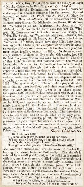 List of churches in Bath 1856