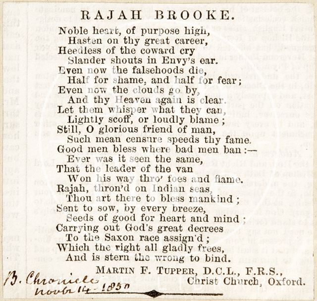 Poem entitled Rajah Brooke 1850