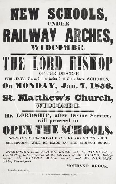 New schools under railway arches, Widcombe, Bath 1855