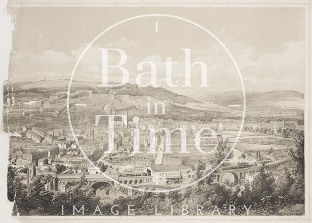 Bath from Beechen Cliff, with an early view of the Great Western Railway c.1850