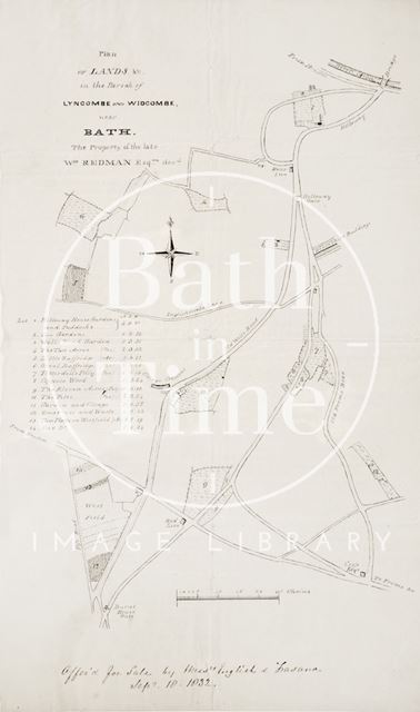 Plan of lands in the parish of Lyncombe and Widcombe, property of the late William Redman, Bath 1832