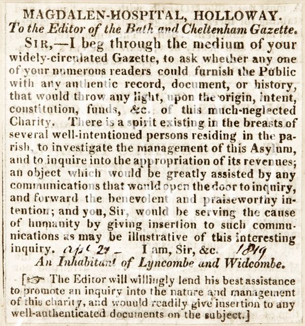 St. Mary Magdalen Hospital, Holloway, Bath 1819