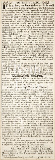 Planned enlargement of St. Mary Magdalen's Chapel, Holloway, Bath 1823