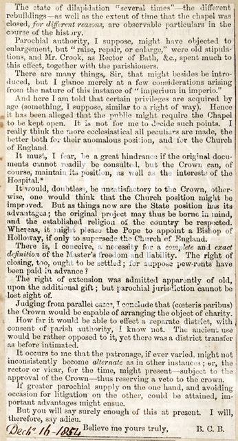 A short history of St. Mary Magdalen Hospital, Holloway, Bath 1854 - continued