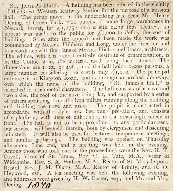 St. James's Hall, Bath 1870