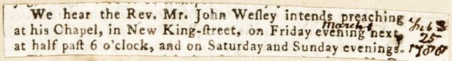 Preaching by Mr. John Wesley at New King Street, Bath 1788