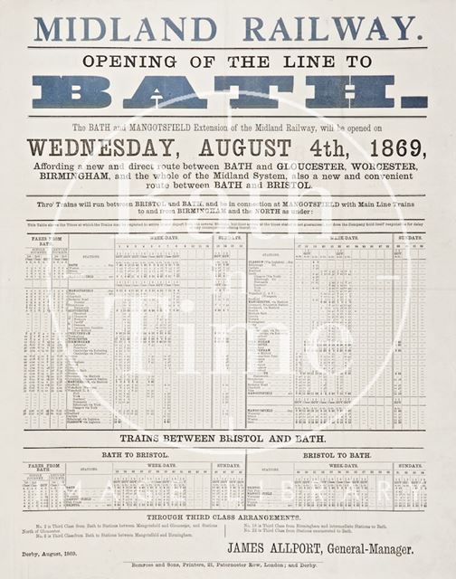 Opening of the Midland Railway line to Bath 1869