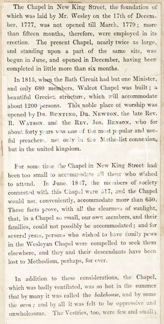 Methodist Chapel, New King Street, Bath c.1850