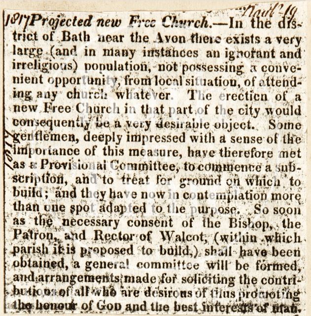 Projected new Free Church, Bath 1817