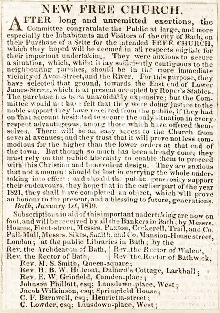 Purchase of ground for the New Free Church (Holy Trinity Church), Bath 1819