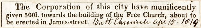 Donation for the New Free Church (Holy Trinity Church), Bath 1819