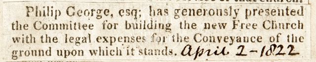 Expenses paid for the New Free Church (Holy Trinity Church), Bath 1822