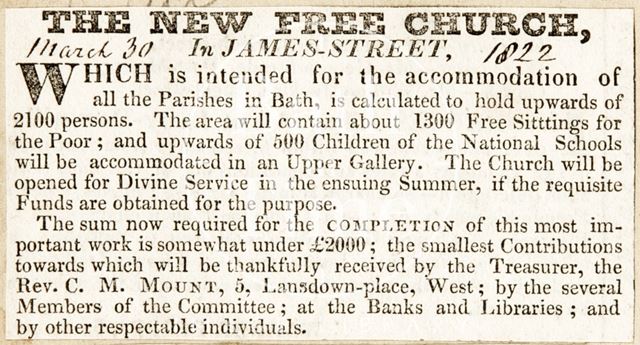 Fundraising for the New Free Church (Holy Trinity Church), Bath 1822