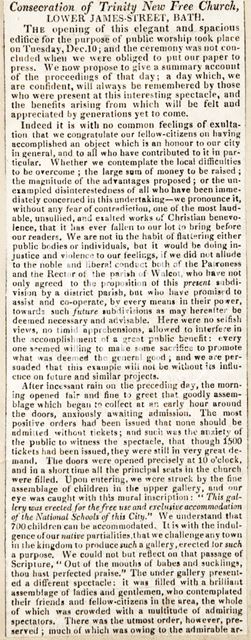 Consecration of Trinity New Free Church, Lower James Street, Bath 1822