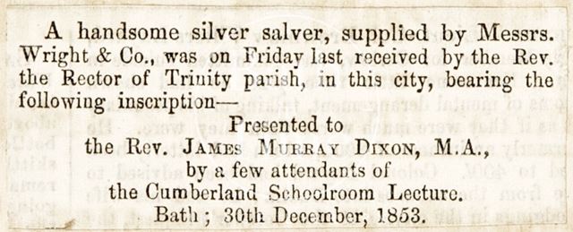 Presentation to Rector of Trinity Parish, Bath 1853